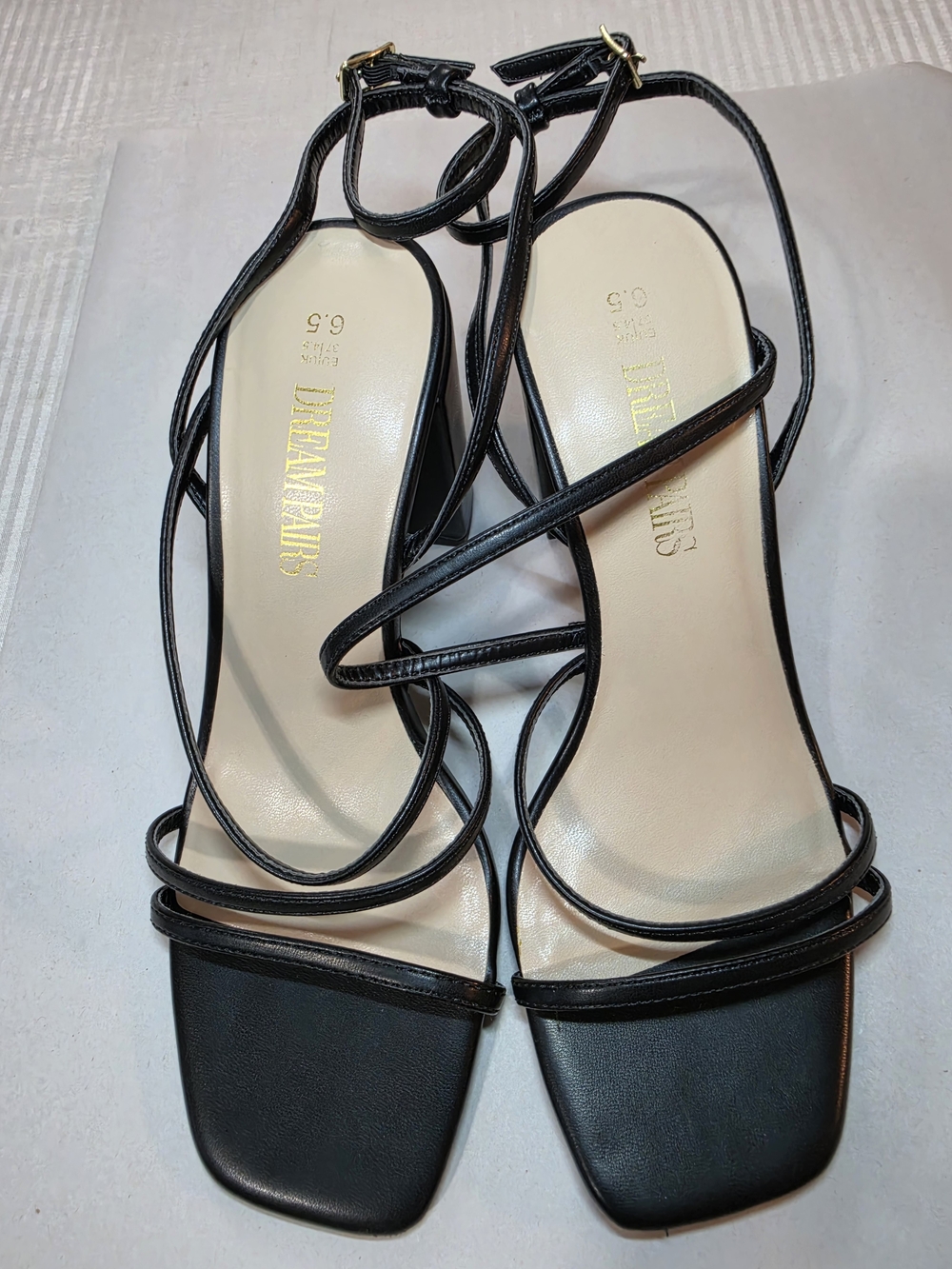Dream Pairs Black Strappy Ankle-Tie Sandals Sz 6.5